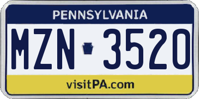 PA license plate MZN3520