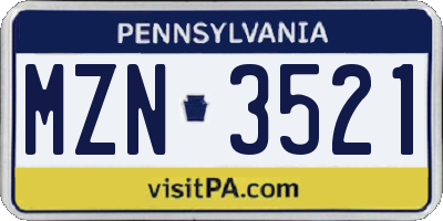 PA license plate MZN3521