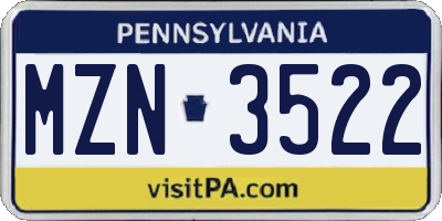 PA license plate MZN3522