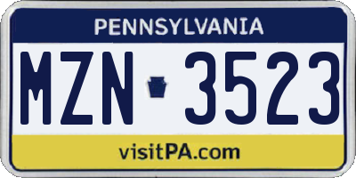 PA license plate MZN3523