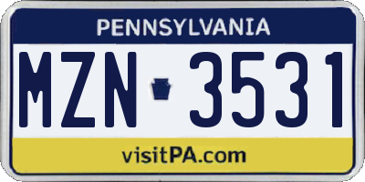 PA license plate MZN3531
