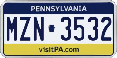 PA license plate MZN3532