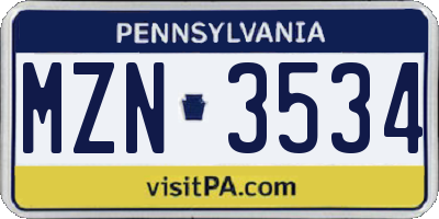 PA license plate MZN3534