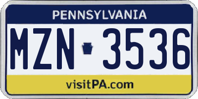PA license plate MZN3536