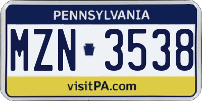 PA license plate MZN3538