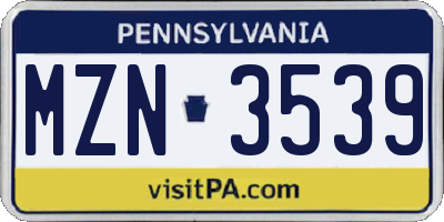 PA license plate MZN3539