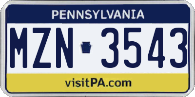 PA license plate MZN3543