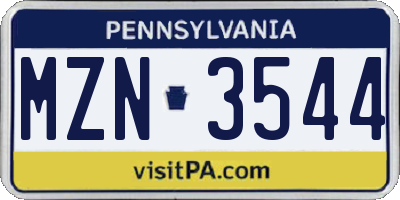 PA license plate MZN3544