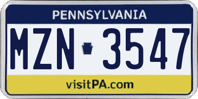 PA license plate MZN3547