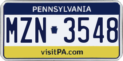 PA license plate MZN3548