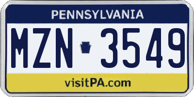 PA license plate MZN3549