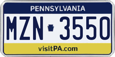 PA license plate MZN3550