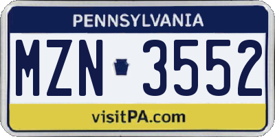 PA license plate MZN3552