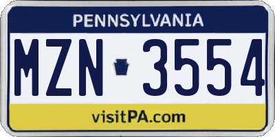 PA license plate MZN3554