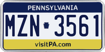 PA license plate MZN3561