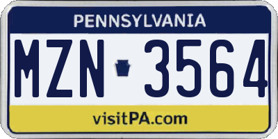 PA license plate MZN3564