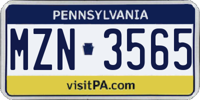 PA license plate MZN3565