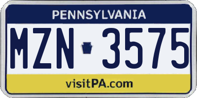 PA license plate MZN3575