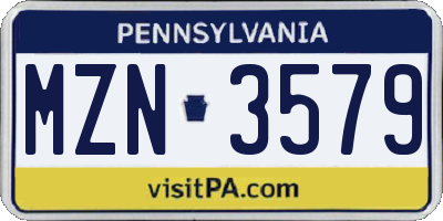 PA license plate MZN3579
