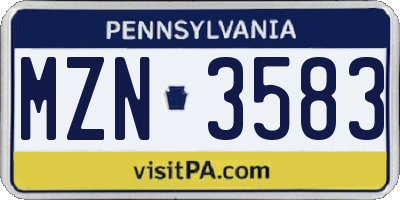 PA license plate MZN3583