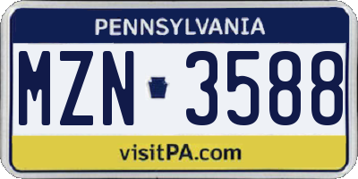 PA license plate MZN3588