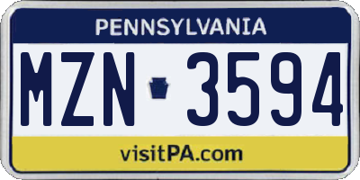 PA license plate MZN3594