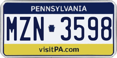 PA license plate MZN3598