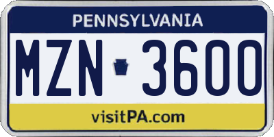 PA license plate MZN3600