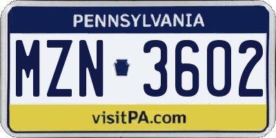 PA license plate MZN3602