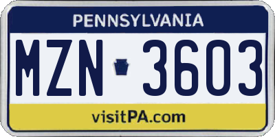 PA license plate MZN3603