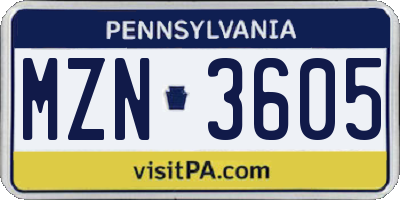 PA license plate MZN3605