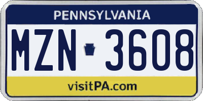 PA license plate MZN3608