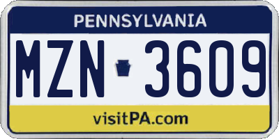 PA license plate MZN3609