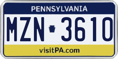 PA license plate MZN3610