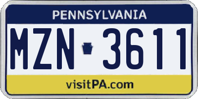 PA license plate MZN3611