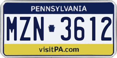 PA license plate MZN3612
