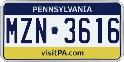 PA license plate MZN3616