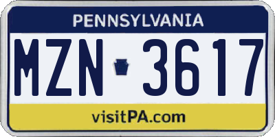 PA license plate MZN3617