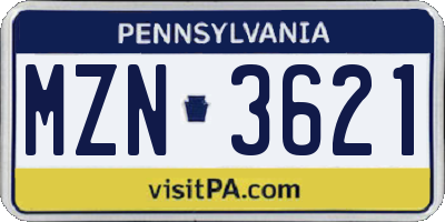 PA license plate MZN3621