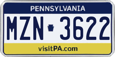 PA license plate MZN3622