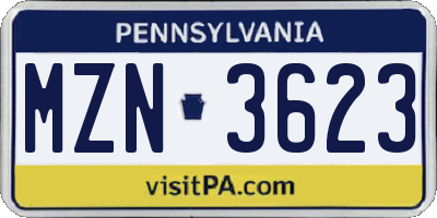 PA license plate MZN3623