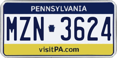 PA license plate MZN3624