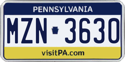 PA license plate MZN3630