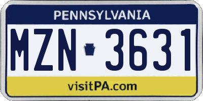 PA license plate MZN3631