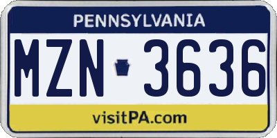 PA license plate MZN3636