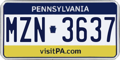 PA license plate MZN3637