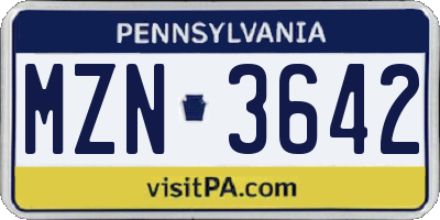 PA license plate MZN3642