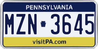 PA license plate MZN3645
