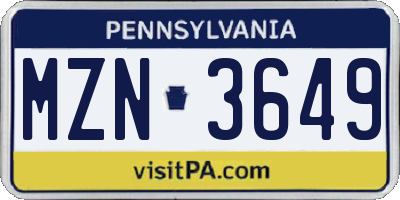 PA license plate MZN3649