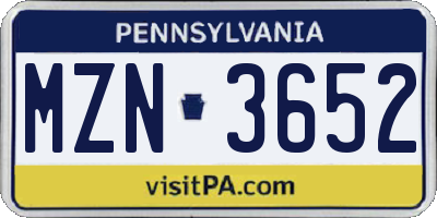 PA license plate MZN3652